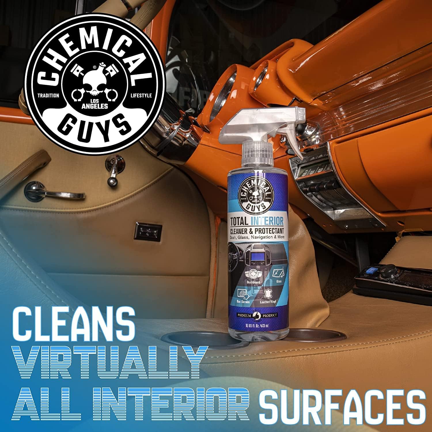 Chemical Guys, Total Interior Cleaner, Protectant & Car Detailer, 16 oz | Cleans dashboards, seats, door panels, trim and glass in one step, leaving a fresh, streak-free, factory-style look