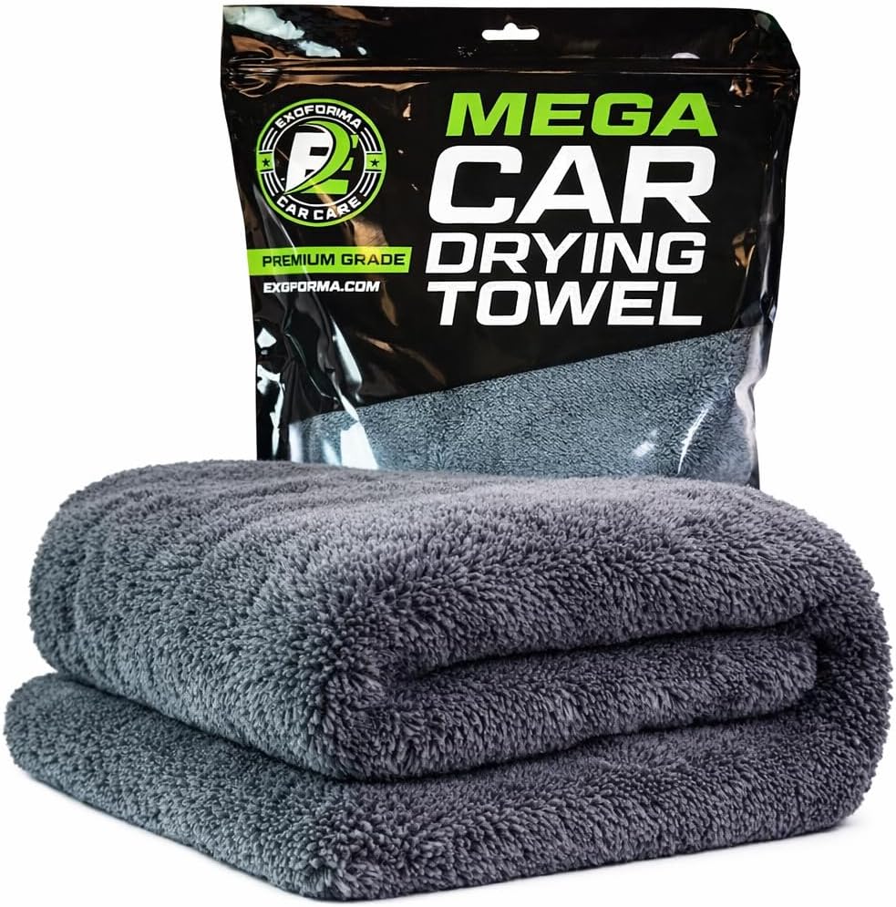 ExoForma Mega Car Drying Towel - Holds Up to 9 lbs, No Streaks, Scratches, or Water Spots | 1200 GSM Microfiber Double Twist Pile & Edgeless Design, 1 Quick & Effortless Dry - 24” x 36”