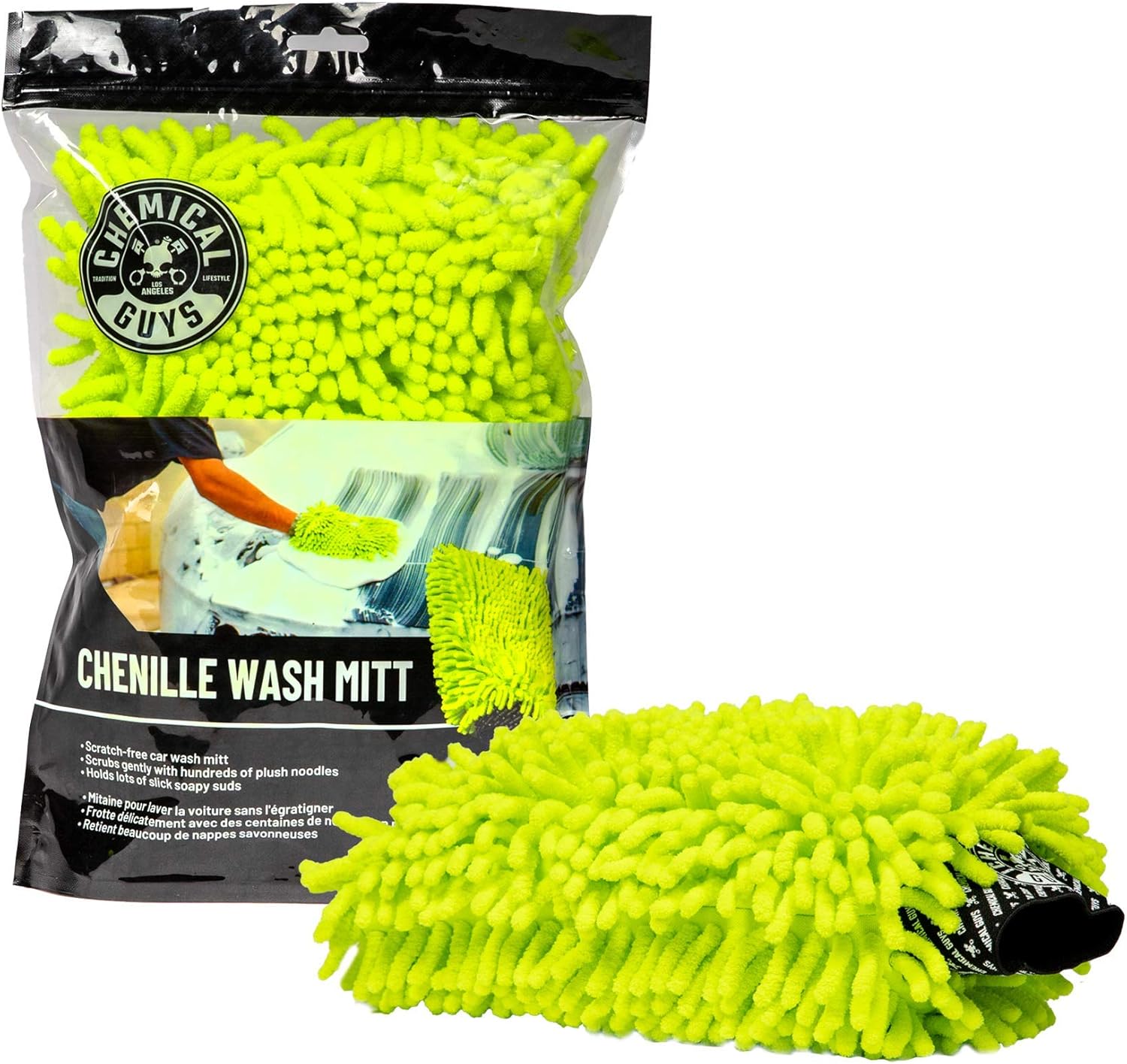 Chemical Guys, Chenille Microfiber Wash Mitt for Cars, Lime Green, Single | Ultra-soft chenille noodles hold thick suds and trap grit, gentle on paint, glass and chrome, machine washable
