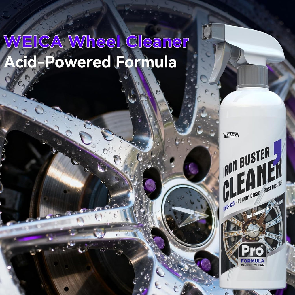 Wheel & Tire Care Kit: Acid Wheel Cleaner (500ml) + Tire Shine Spray (300ml) with Brush & Microfiber Towel